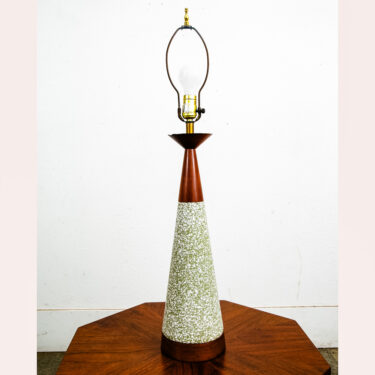 Mid Century Modern Table Lamp Light Ceramic White Green Mcm Walnut Vintage Round