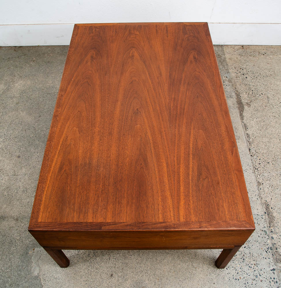 Mid Century Modern Coffee table Two Drawers Storage Walnut Door Restored Brass - Image 7