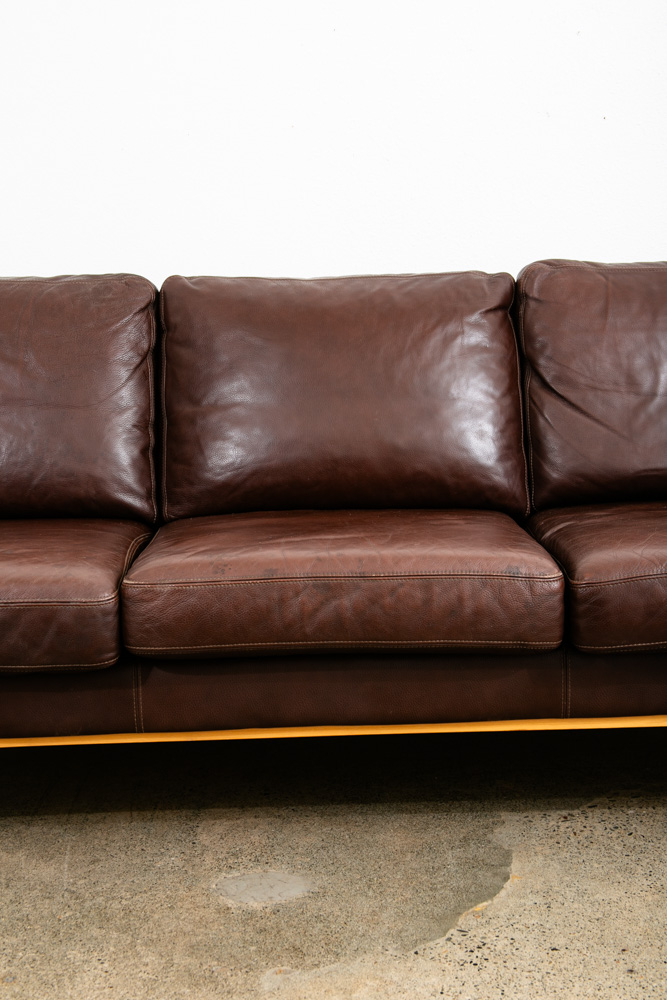 Mid Century Danish Modern Sofa Couch 3 Seater Stouby Worn Leather Brown Denmark - Image 9