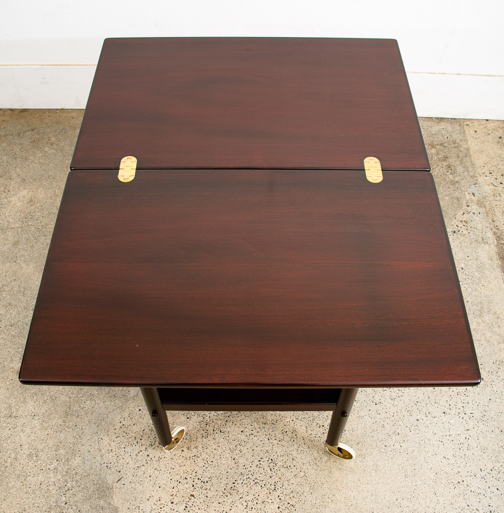 Mid Century Danish Modern Serving Cart Ole Wanscher Mahogany Bar Tray Trolley NM - Image 4