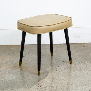 Mid Century Modern Ottoman Stool Tan Wood Vintage Mcm Mcm Black Rectangular