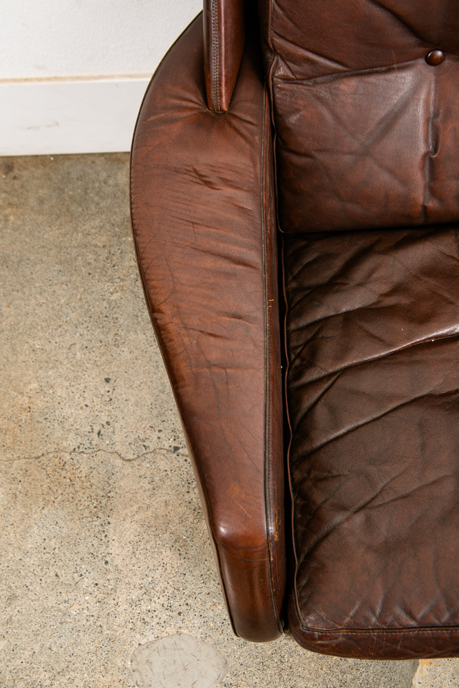 Mid Century Danish Modern Lounge Chair Brown Leather Armchair Legs Denmark Mcm - Image 9