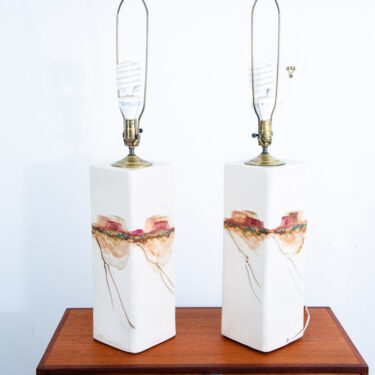 Mid Century Modern Lamp Set Table Light lighting Ceramic White Working Mcm Tall