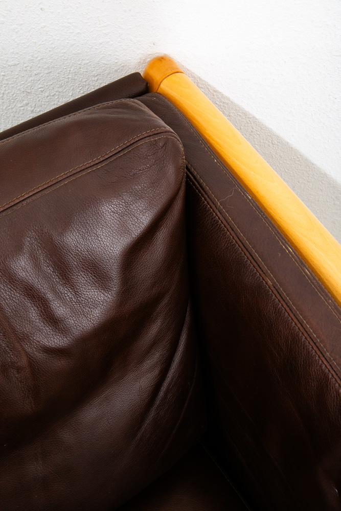 Mid Century Danish Modern Sofa Couch 3 Seater Stouby Worn Leather Brown Denmark - Image 8