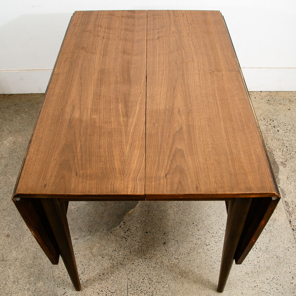 Mid Century Modern Dining Table Broyhill Walnut Drop Leaf x2 Rectangular Mcm 61" - Image 5
