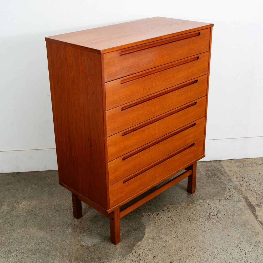 Mid Century Danish Modern Dresser Highboy 6 Drawer Teak Denmark Mobler Vintage - Image 8