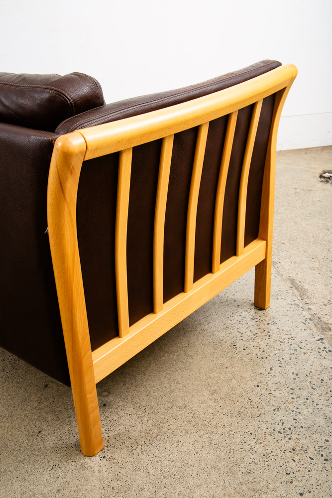 Mid Century Danish Modern Sofa Couch 3 Seater Stouby Worn Leather Brown Denmark - Image 11