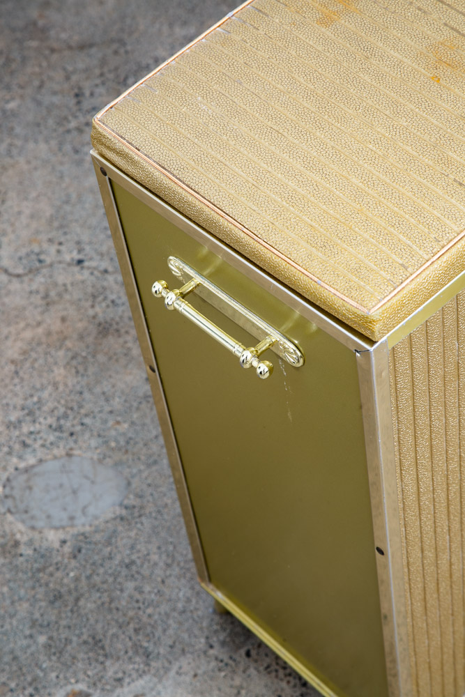 Mid Century Modern Laundry Basket Metal Caddy Gold Vintage Mcm Lift Top Bright - Image 5