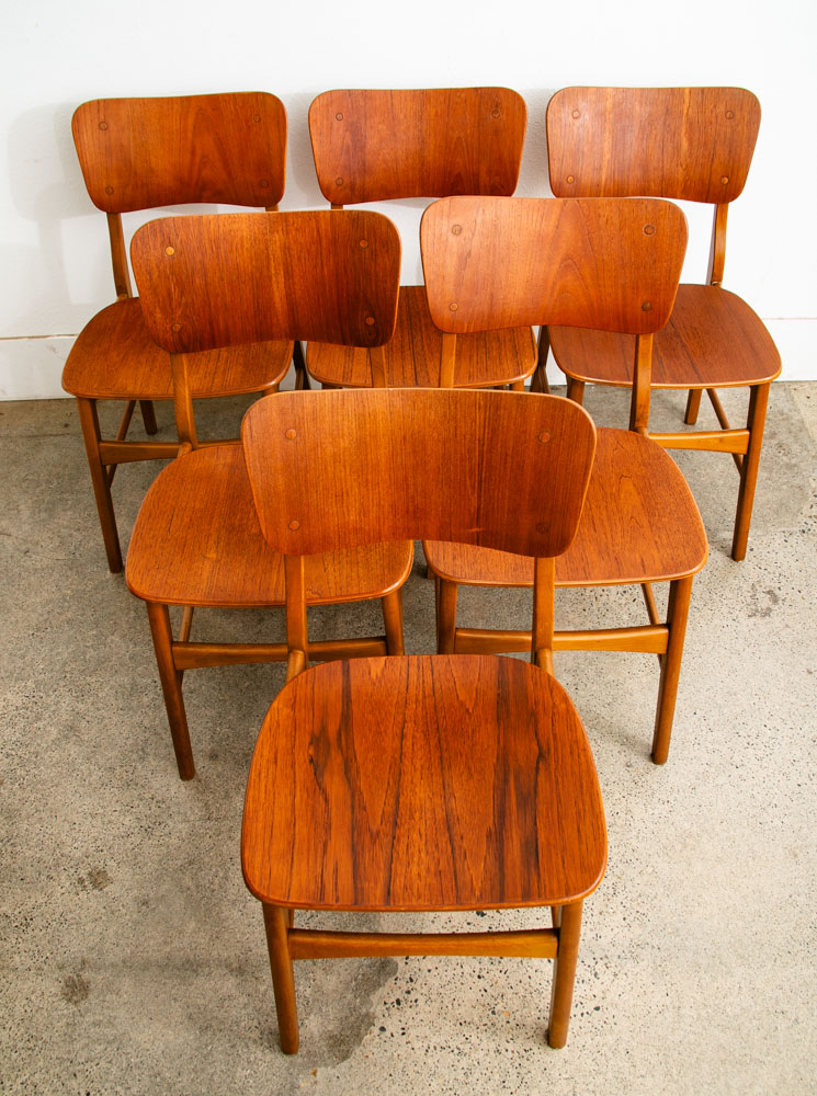 Mid Century Danish Modern Dining Chairs Set 6 Teak Denmark Wood Seat Vintage Mcm - Image 8