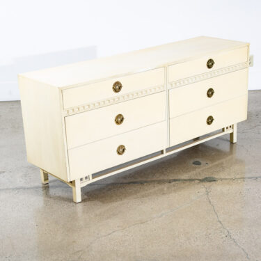 Mid Century Modern Dresser Credenza 6 Drawer American White Brass Vintage Mcm