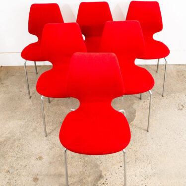 Mid Century Danish Modern Dining Chairs Set 6 Metal Red Denmark Upholstered Mcm