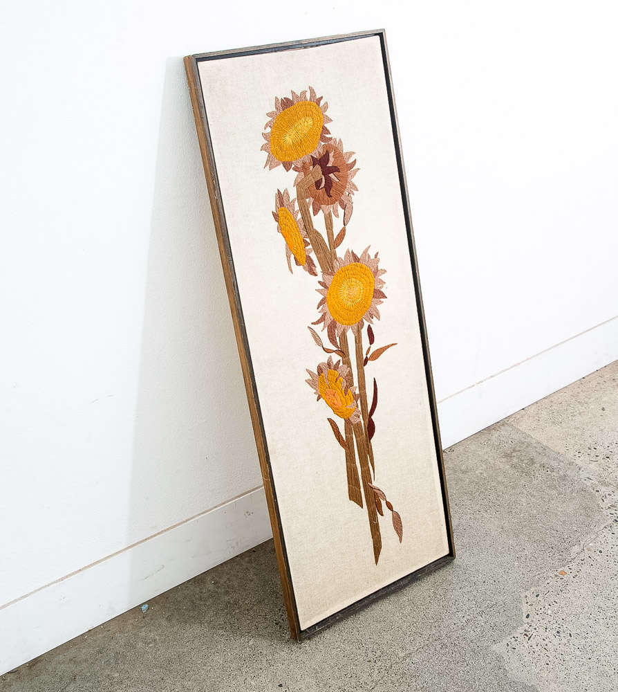 Mid Century Modern Vintage Tapestry Wall Hanging Hand Made Sunflowers Floral - Image 2