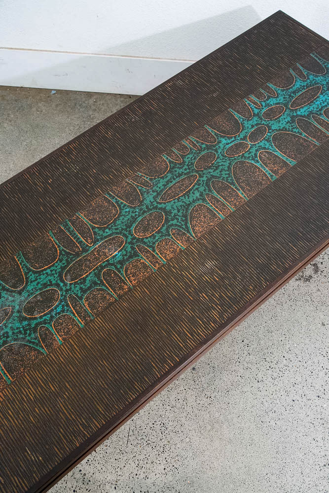 Mid Century Danish Modern Coffee Table Rosewood Copper Etched John Morkegaard - Image 6