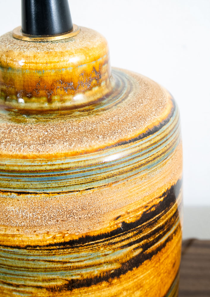 Mid Century Modern Table Lamp Ceramic Yellow Green Brown Round Vintage Working - Image 10