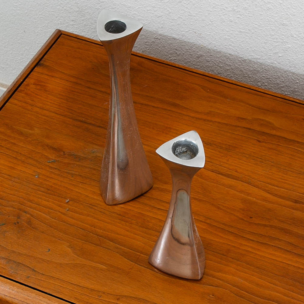 Mid Century Modern Nambe Candle Holders Set Two Made from Nambé Alloy Vintage Mcm - Image 2