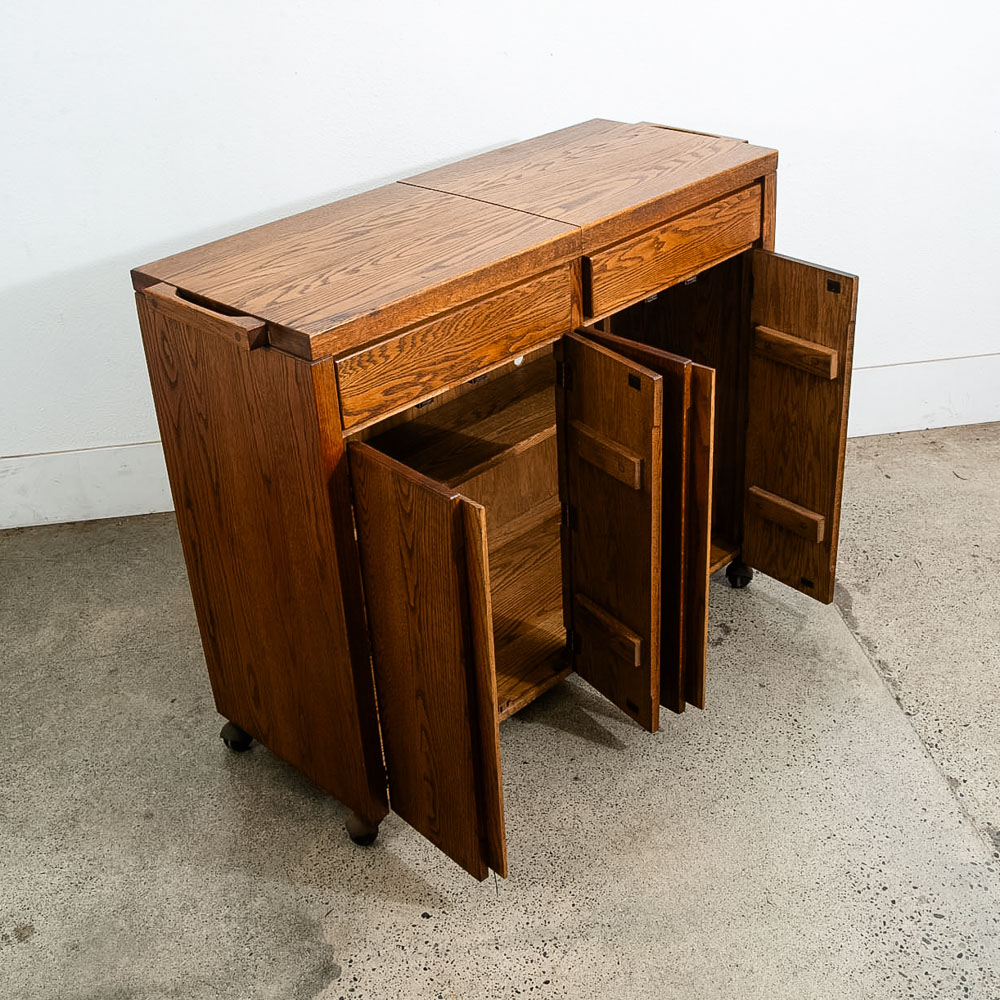 Mid Century Modern Bar Cart Cabinet Conant Ball Expanding Top Storage Rolling - Image 9