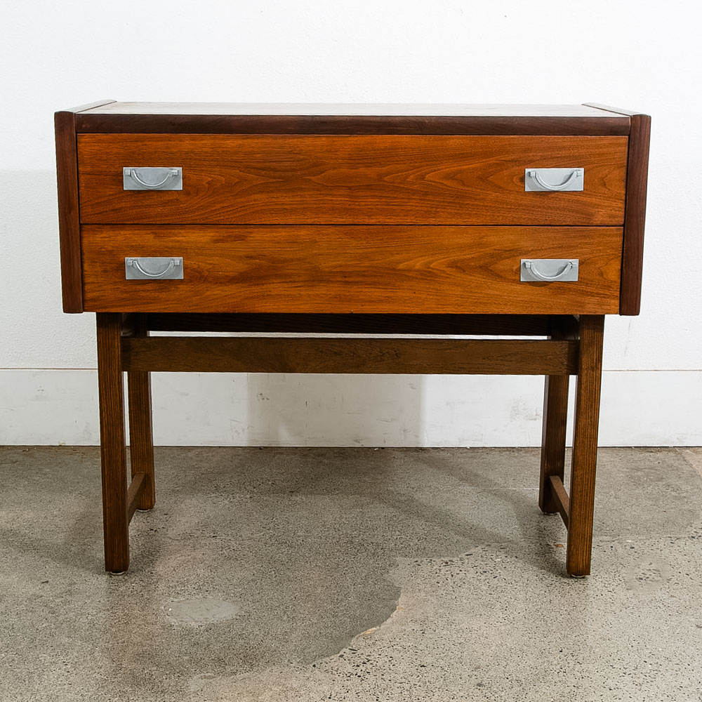 Mid Century Modern Cabinet Dresser 2 Drawer Walnut Chest Danish Tung Si Vintage - Image 2