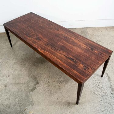 Mid Century Danish Modern Coffee Table Rosewood Leaf Black Surfboard Rectangle