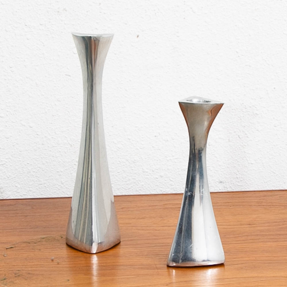 Mid Century Modern Nambe Candle Holders Set Two Made from Nambé Alloy Vintage Mcm