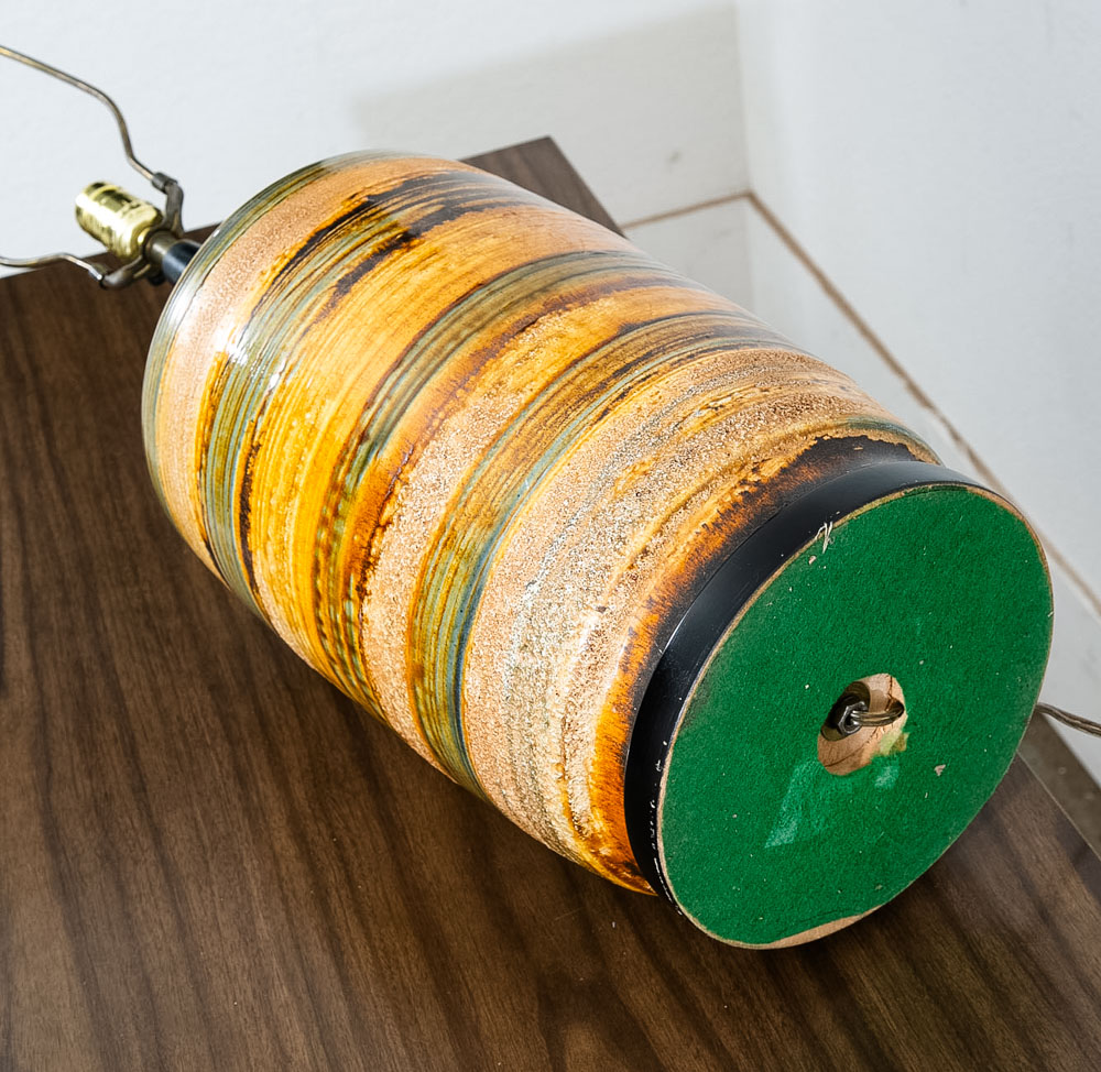 Mid Century Modern Table Lamp Ceramic Yellow Green Brown Round Vintage Working - Image 11
