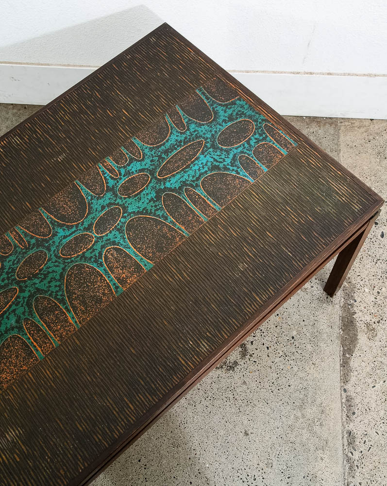 Mid Century Danish Modern Coffee Table Rosewood Copper Etched John Morkegaard - Image 9