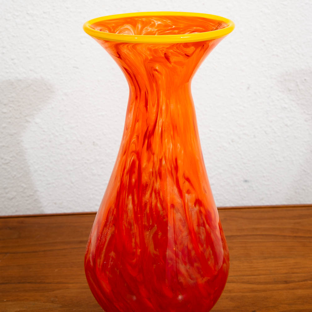 Mid Century Modern Kenneth Marin Handblown Art Glass Vase Orange Amber Tall Round - Image 3