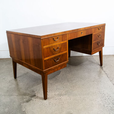 Mid Century Danish Modern Desk Executive Walnut 7 Drawer Locking Cabinet Wood NM