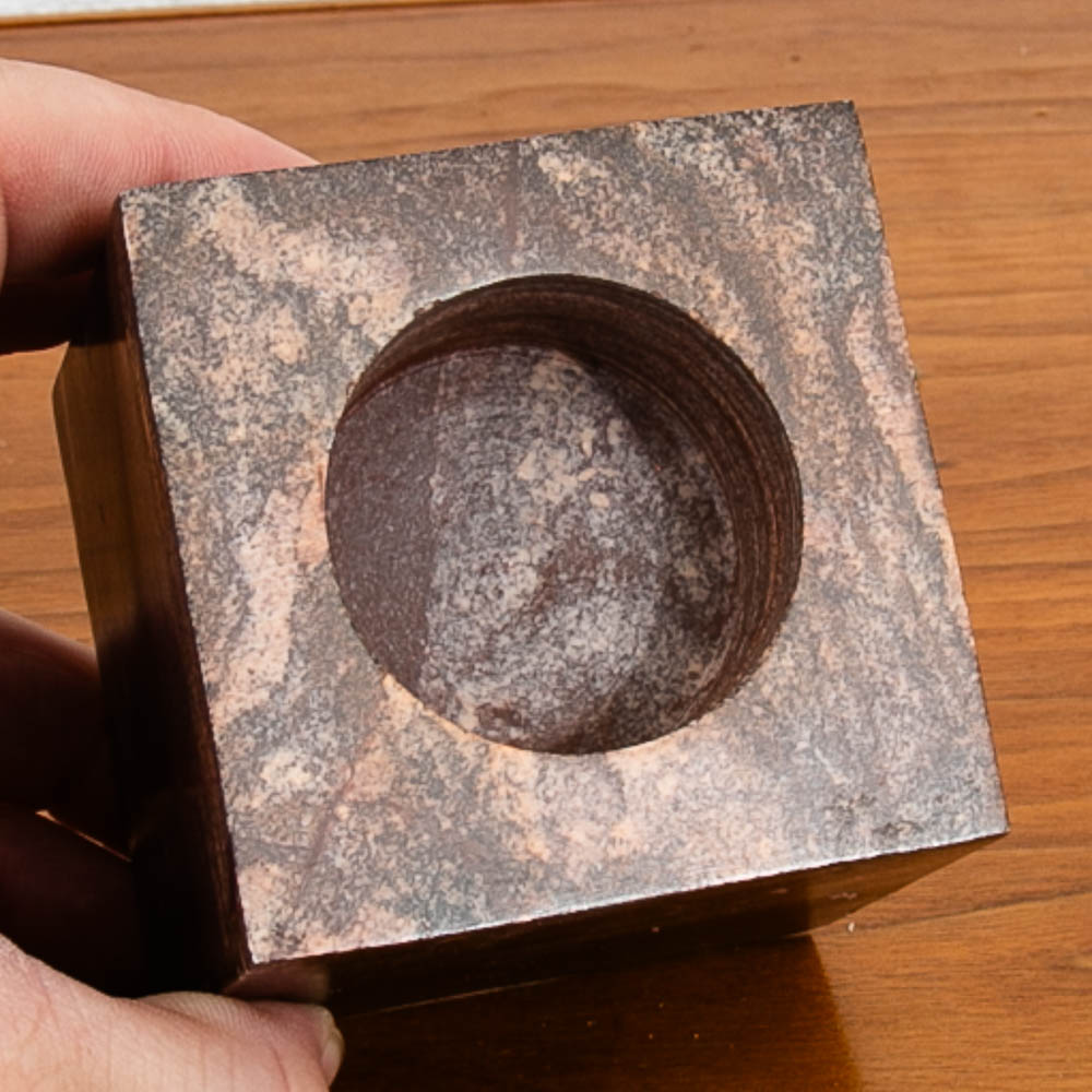 Mid Century Modern Art Cubed Marble Candleholders with Visible Veins Pair of Two - Image 2