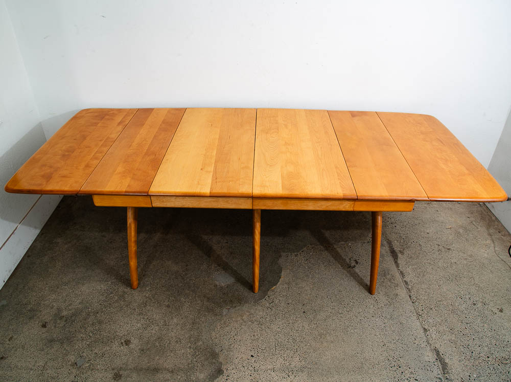 Mid Century Modern Dining Table Solid Wood Wishbone Drop Heywood Wakefield Leaf - Image 10