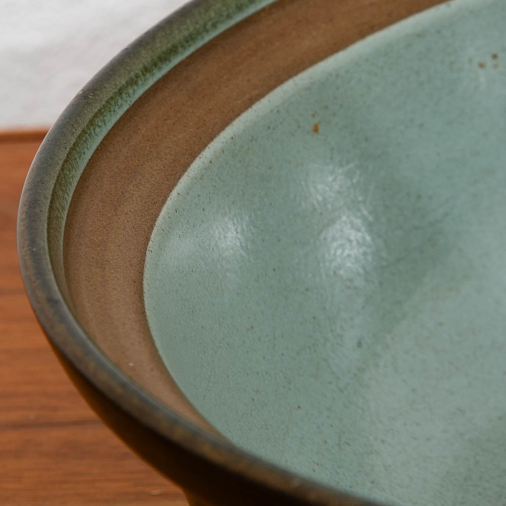 Mid Century Modern Large Round Bowl Heath Ceramics Green Teal Brown Round Mcm - Image 8