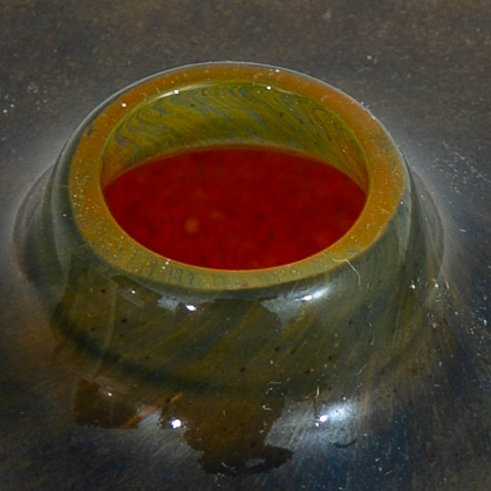 Mid Century Modern Studio Glass Vase Blue Red and Yellow 70s Handblown Flower Vase - Image 4