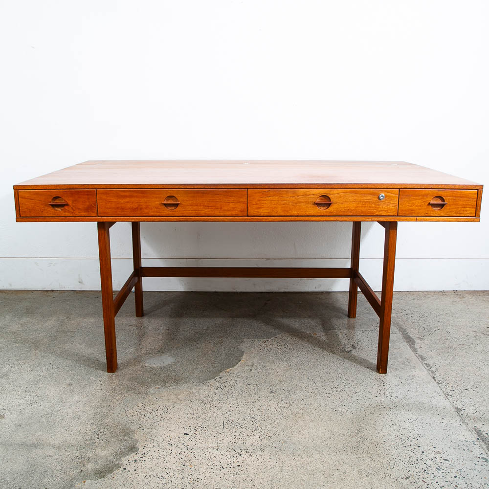 Mid Century Danish Modern Desk Executive Flip Top Nielsen Lovig Teak Wood Brass - Image 10