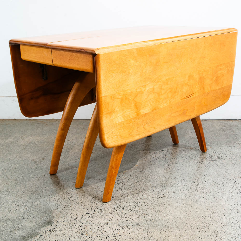 Mid Century Modern Dining Table Solid Wood Wishbone Drop Heywood Wakefield Leaf - Image 2