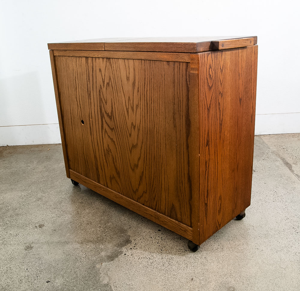 Mid Century Modern Bar Cart Cabinet Conant Ball Expanding Top Storage Rolling - Image 5