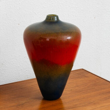 Mid Century Modern Studio Glass Vase Blue Red and Yellow 70s Handblown Flower Vase