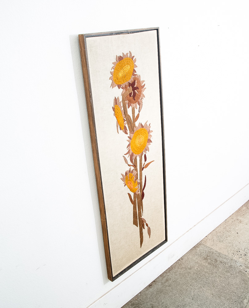 Mid Century Modern Vintage Tapestry Wall Hanging Hand Made Sunflowers Floral - Image 7