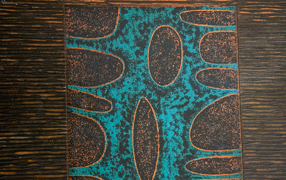 Mid Century Danish Modern Coffee Table Rosewood Copper Etched John Morkegaard - Image 5