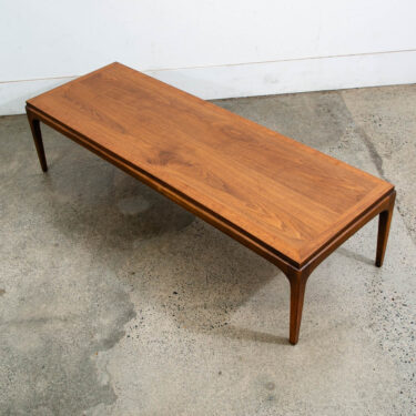 Mid Century Modern Coffee Table Surfboard Walnut Lane Rhythm Wide 58 in Vintage