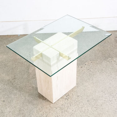 Mid Century Modern Side Table Artedi Rectangular Glass Brass Travertine End Mcm