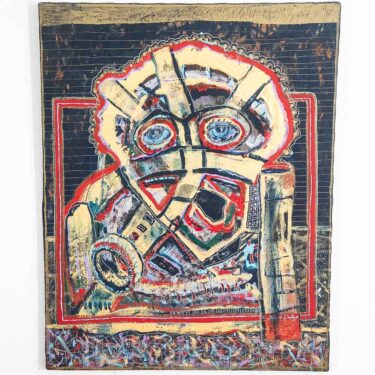 Mid Century Modern Wall Art Portrait Abstract Orange Black Gold Red 1985 22x28