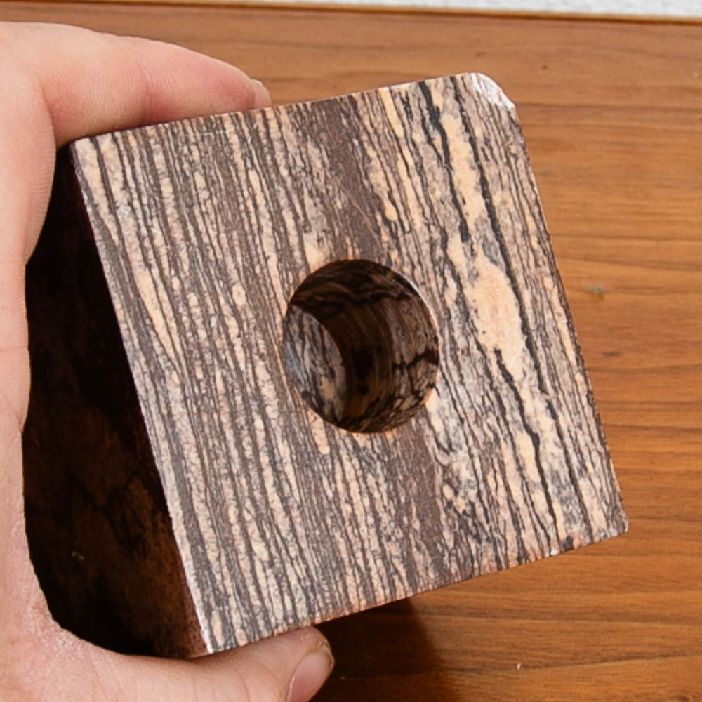 Mid Century Modern Art Cubed Marble Candleholders with Visible Veins Pair of Two - Image 8