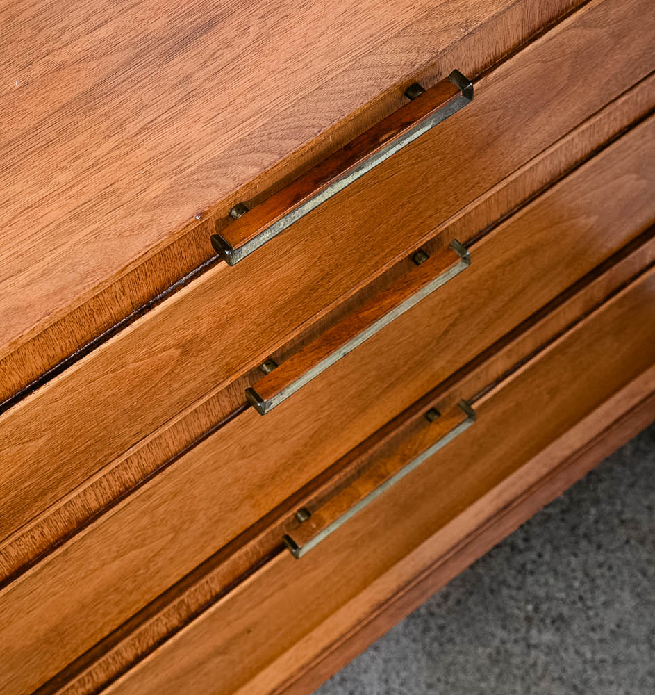 Mid Century Modern Dresser Credenza 3 Drawer Drexel Pinnacle Mcm Walnut Cabinet - Image 4