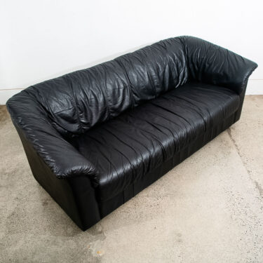 Mid Century Modern Leather Sofa Couch 3 Seater Black 80s Vintage Post Mcm