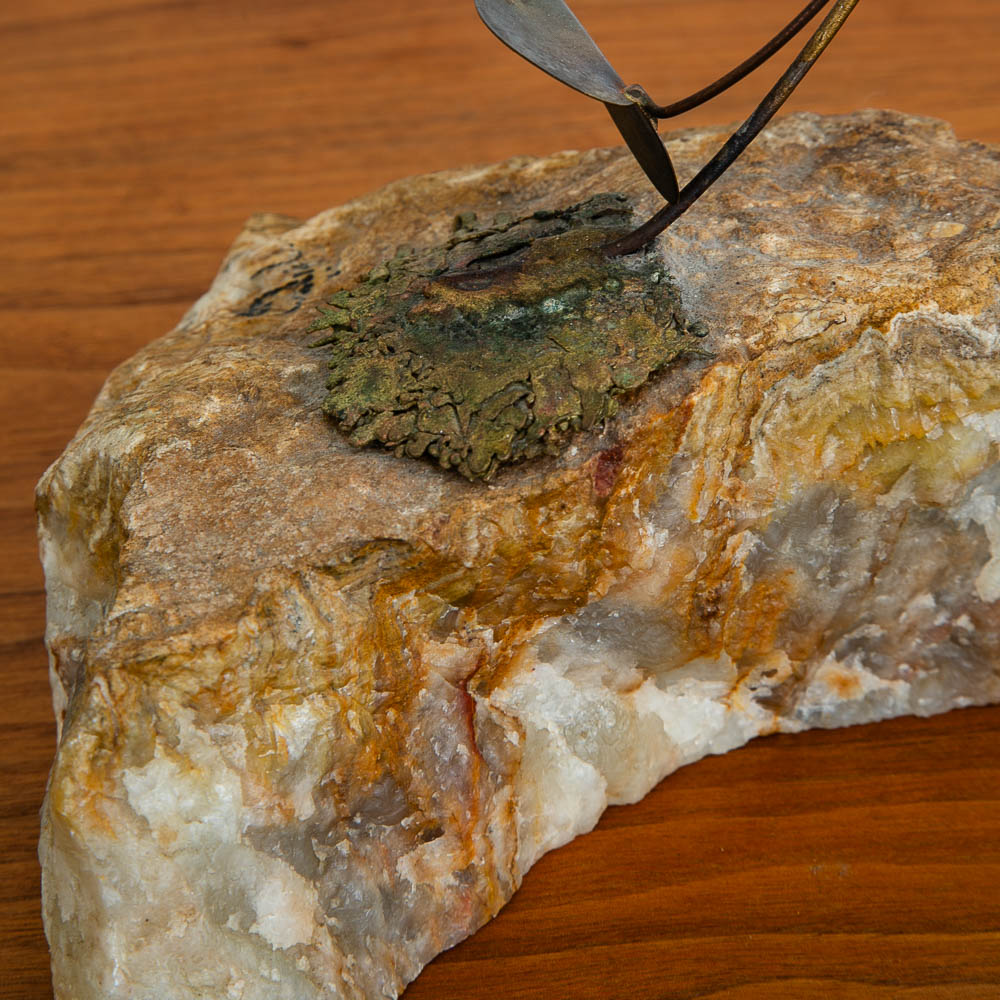 Mid Century Modern Brass Metal Humming Bird and Flower Statue by Unknown Artist - Image 12