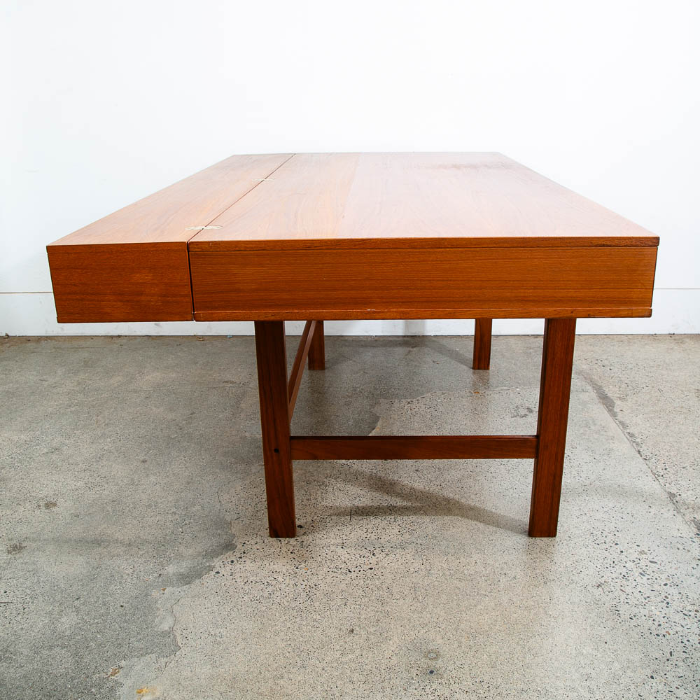 Mid Century Danish Modern Desk Executive Flip Top Nielsen Lovig Teak Wood Brass - Image 4