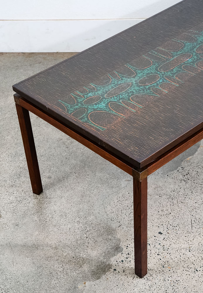 Mid Century Danish Modern Coffee Table Rosewood Copper Etched John Morkegaard - Image 10