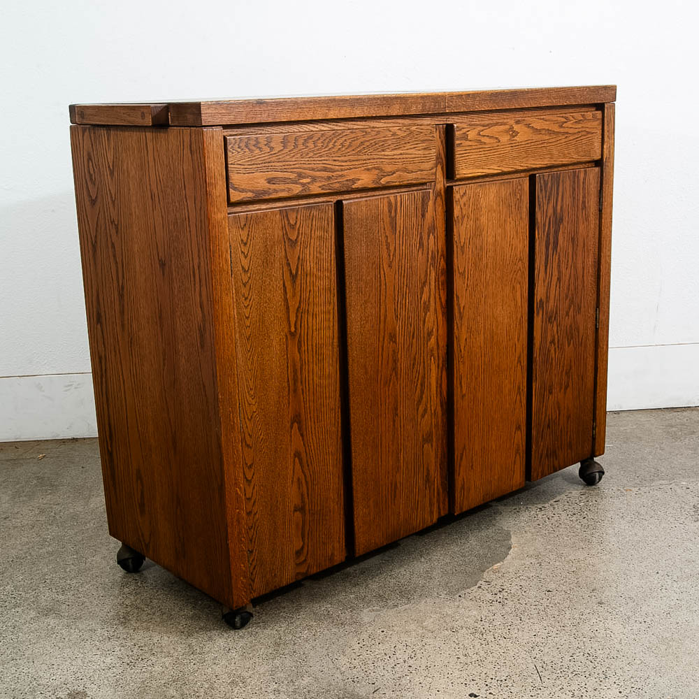 Mid Century Modern Bar Cart Cabinet Conant Ball Expanding Top Storage Rolling - Image 4