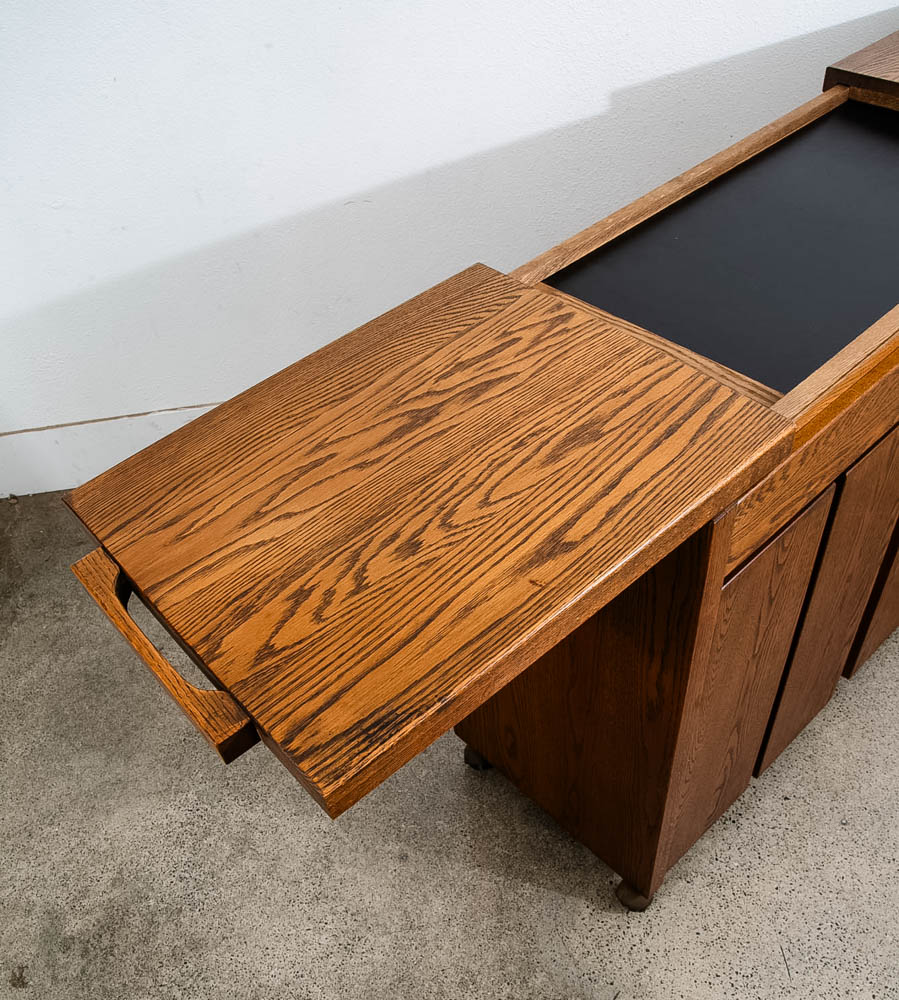 Mid Century Modern Bar Cart Cabinet Conant Ball Expanding Top Storage Rolling - Image 8