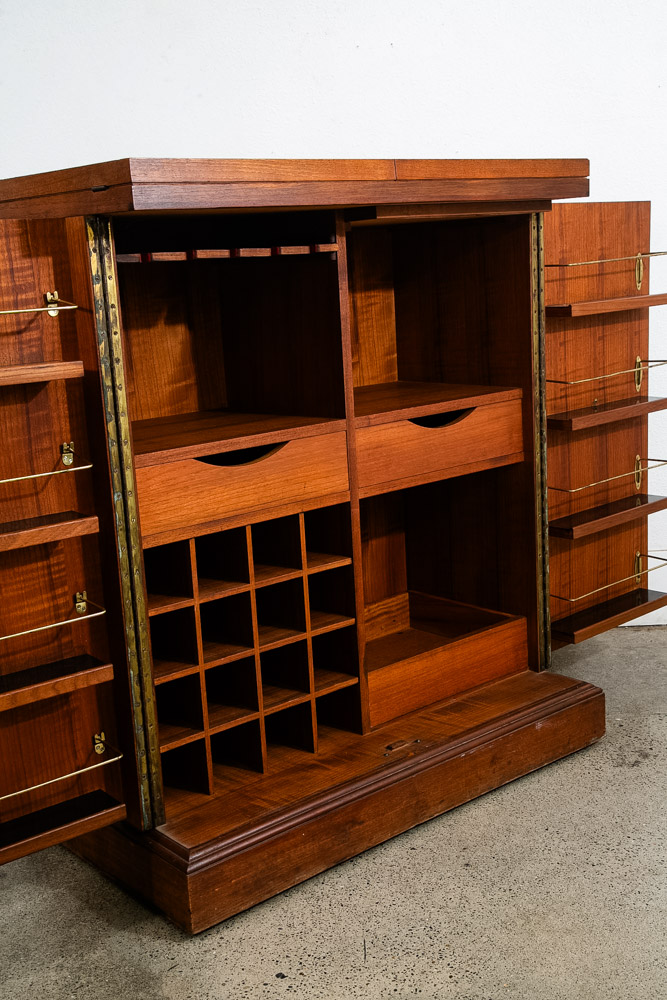 Mid Century Modern Cabinet Custom Bar Liquor Teak Marble Expanding Doors Wine - Image 12