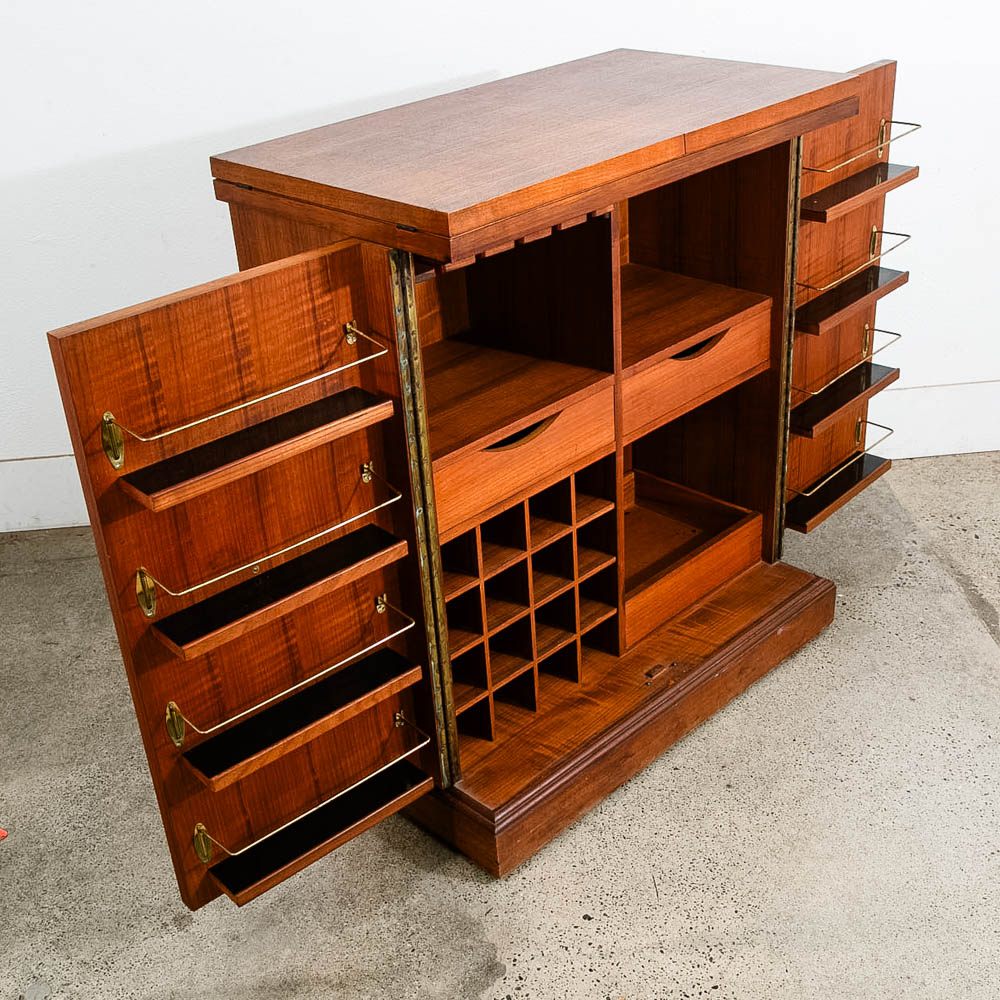 Mid Century Modern Cabinet Custom Bar Liquor Teak Marble Expanding Doors Wine - Image 2